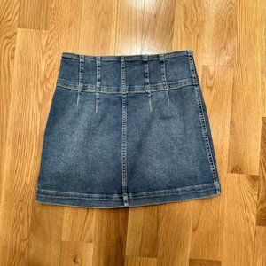 Free People We The Free Zip Up Virgo Mini Skirt Indigo Blue Denim Size 28
